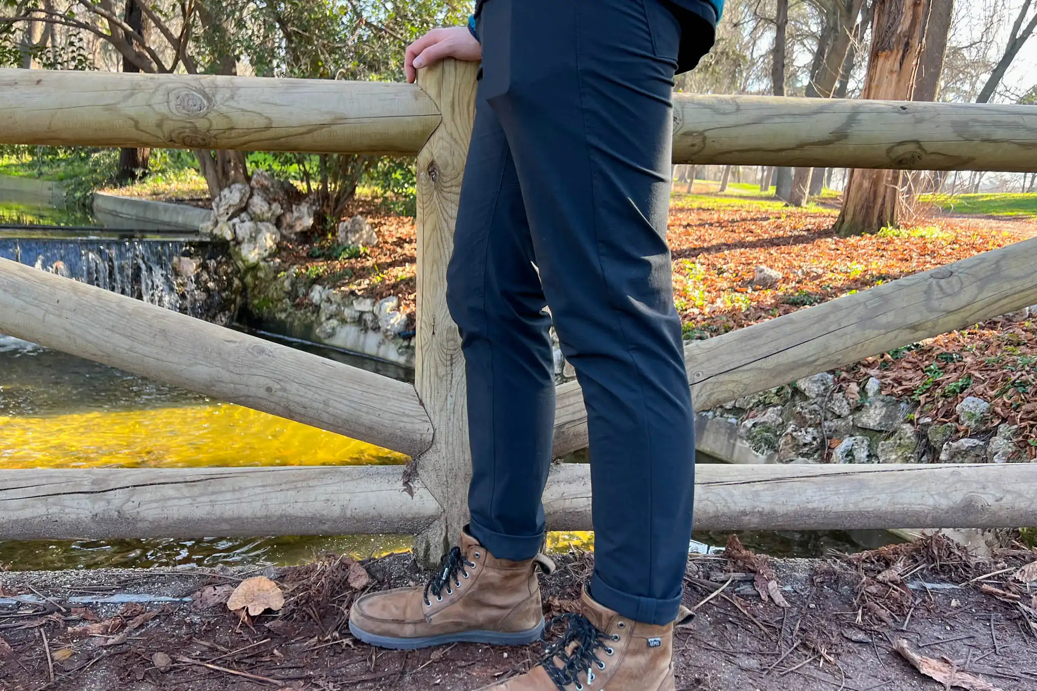 Western Rise Evolution Pant in a park.