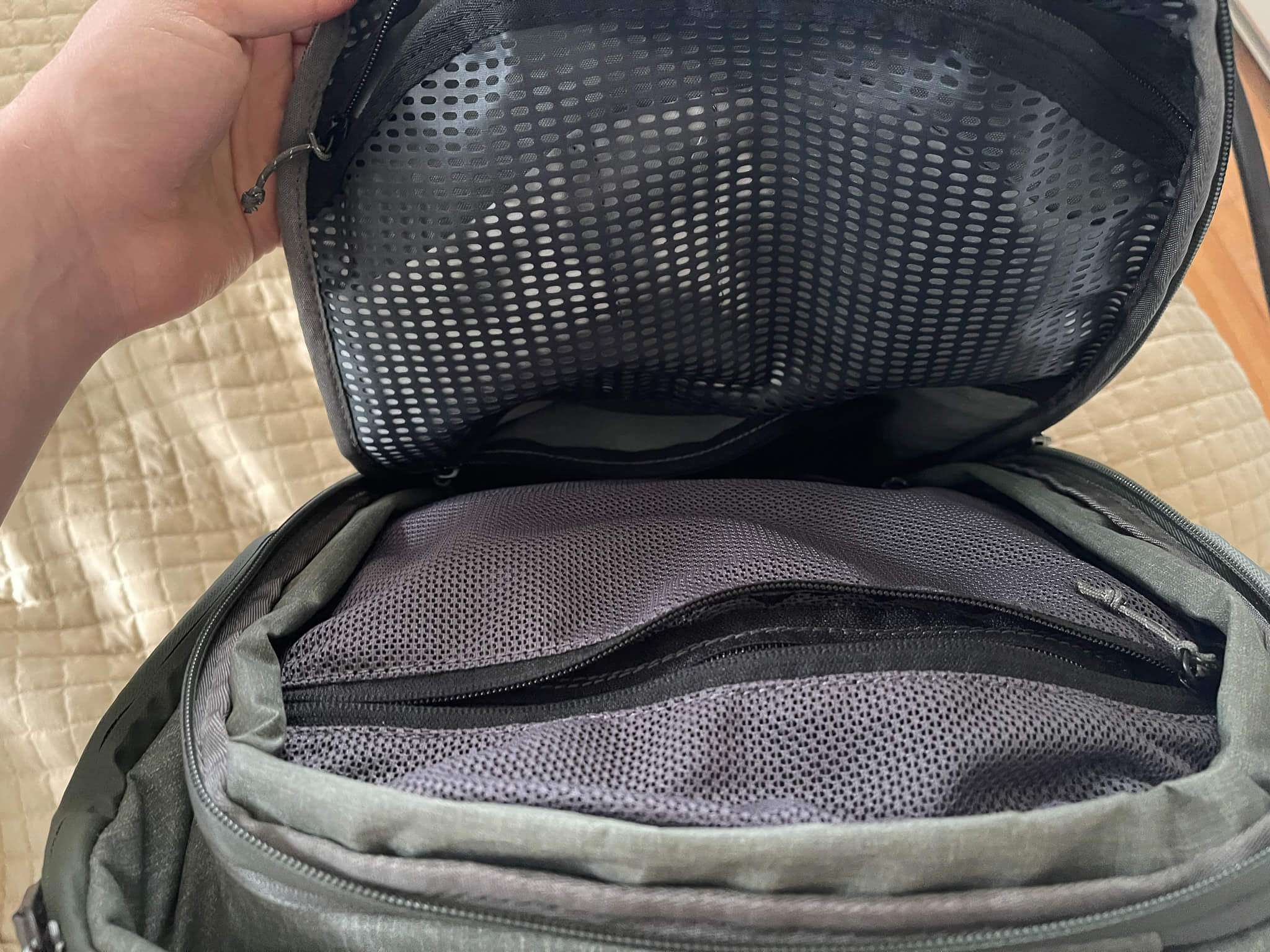 Main compartment divider on the Peak Design Travel Backpack